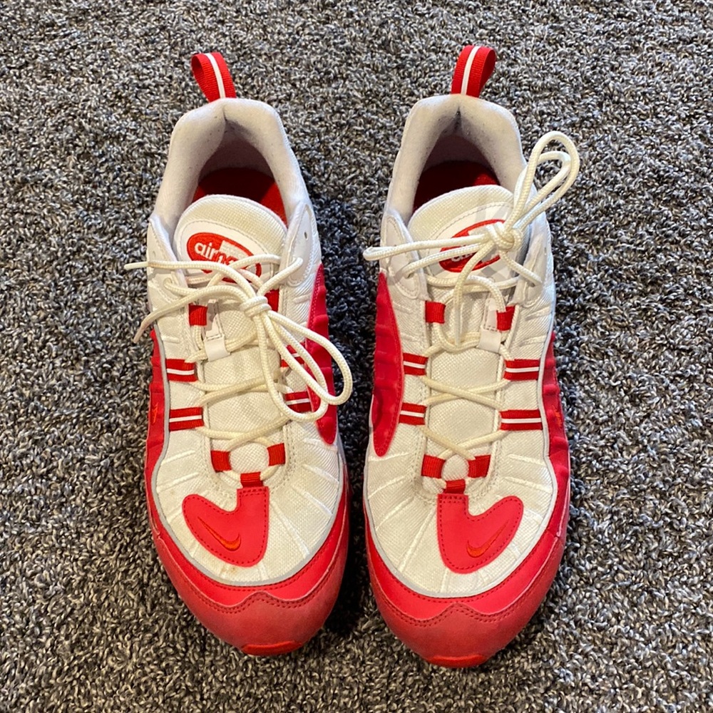 Red and white Nike airmax sneakers